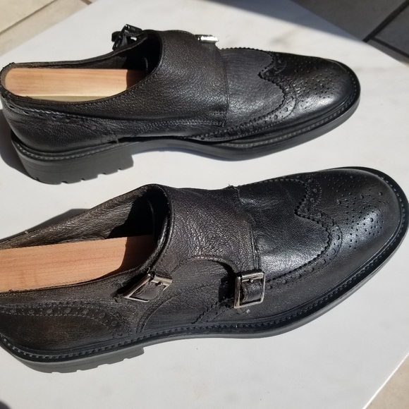 Women's double monk strap black leather oxfords - Picture 6 of 12